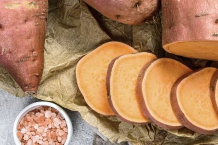 Sweet potatoes and salt on a welfare table.